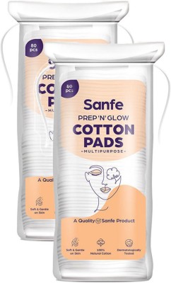 Sanfe Prep 'N' Glow Face Cotton Pads for women - Pack of 160 | Cleans makeup |Cleans excess oil | Soft and gentle on skin with 100% natural cotton(160 Units)