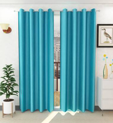 ZATCHBELL 274 cm (9 ft) Long Door Polyester Semi Transparent Curtain (Pack Of 2)(Aqua, Solid)