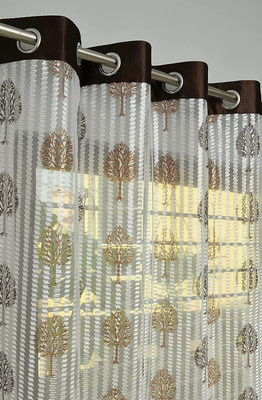 BeautifulGhar Creations 212 cm (7 ft) Door Tissue Transparent Curtain (Pack Of 2)(Brown, Floral)
