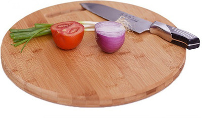 MobFest ®Bamboo/Wooden Round Chopping Cutting Board for Meat, Vegetables, Cheese and Fruits with Handle, 34x34cm Wooden Cutting Board(Beige Pack of 1 Dishwasher Safe)