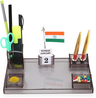 Frik 4 Compartments Acrylic Pen Stand(Smoke Black)