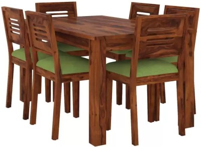 Wood Print Premium Dining Room Furniture Wooden Dining Table with 6 Chairs Solid Wood 6 Seater Dining Set(Finish Color -Teak Finish With Green Cushion, DIY(Do-It-Yourself))