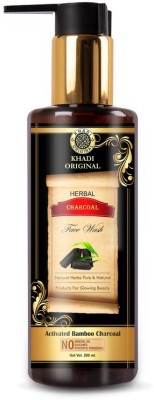 KHADI ORIGINAL Herbal Charcoal Facewash - with Activated Bamboo Charcoal Powder & Tea tree Oil - Helps Lift off Pollutants & dirt - No Paraben, Mineral Oil, Silicones & Sulphate Face Wash(200 ml)