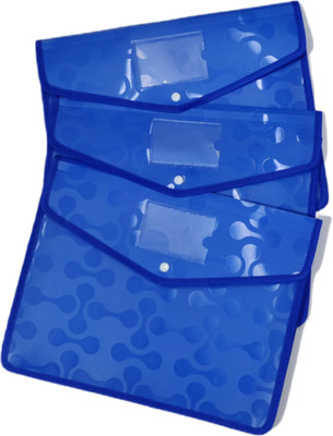 ERIKRAUZ Expanding A4/Legal Heavy Duty Document File Bag, Decent look Envelope Holder Storage Case, Snap Button Organizer, My Clear Plastic Container FS(Set Of 3, Blue)