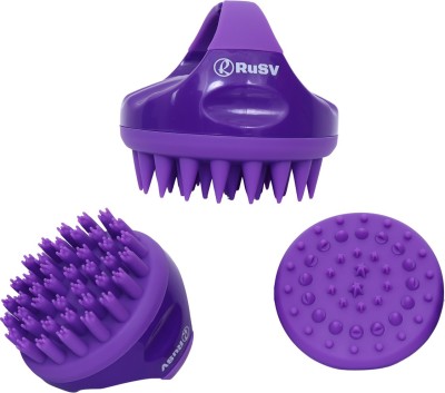 RuSV 3 in 1 Hair Scalp Massager Showering Washing Soft Silicone Shampoo Brush Helps in Dandruff Removal Hair Growth Manual Head Scrubber for Improve Blood Circulation for Men Women and Pets (Purple)