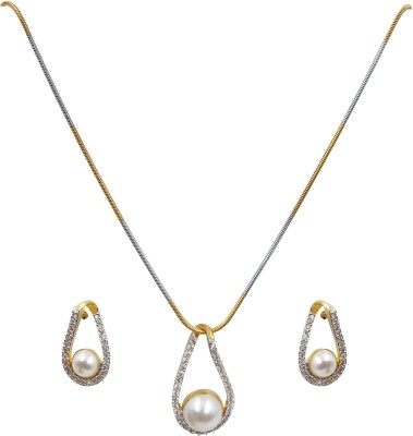 Vibha collections Copper Gold-plated White Jewellery Set(Pack of 1)
