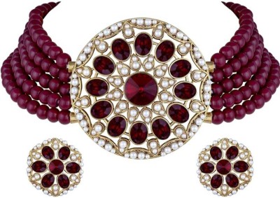 Dewasi Imitation Metal Gold-plated Maroon Jewellery Set(Pack of 1)