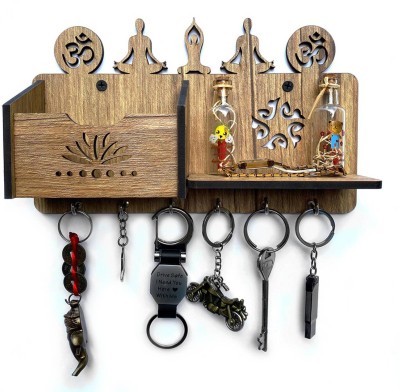 jai shree shyam collection YOGA 1 Shelf MH-Flwr(YB) Wood Key Holder Wood Key Holder(7 Hooks, Brown)