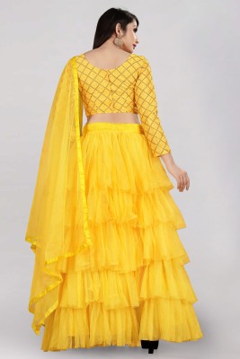 RUDKI ENTERPRISE Self Design Semi Stitched Lehenga Choli(Yellow)