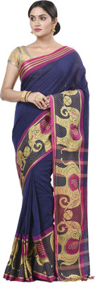 GitAsit Woven Handloom Pure Cotton Saree(Blue)