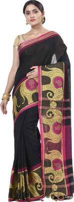 GitAsit Woven Handloom Pure Cotton Saree(Black)