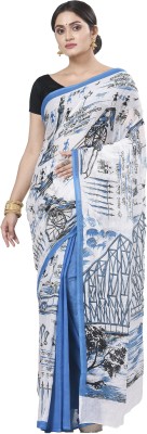 GitAsit Hand Painted Handloom Pure Cotton Saree(Blue)