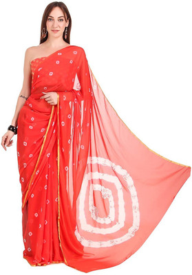 Durga Emporio Printed Bandhani Chiffon Saree(Red)