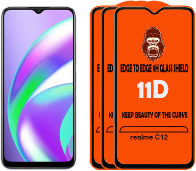 Digilett Edge To Edge Tempered Glass for realme C12(Pack of 3)
