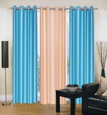 Decor World 152 cm (5 ft) Polyester Window Curtain (Pack Of 3)(Solid, Blue)