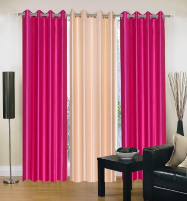 Decor World 152 cm (5 ft) Polyester Window Curtain (Pack Of 3)(Solid, Pink)
