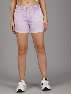 GUTI Solid Women Purple Denim Shorts