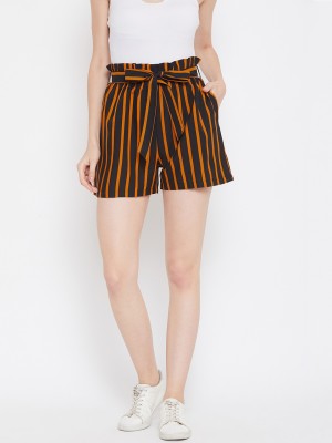 Zastraa Striped Women Black, Orange Regular Shorts