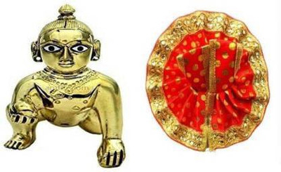Cyan spritual Size no.2 Pittal Laddu Gopal Statue Pital Brass Murti Kanha ji with pushak mukut Laddu Gopal Thakur Ji Metal ,Metal Laddu Gopal Baby Krishna Bal Gopal Thakurji Decorative Showpiece  -  6 cm(Brass, Gold)