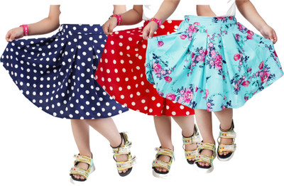 Alisha Moda Polka Print, Floral Print Girls Flared Blue, Red, Light Blue Skirt