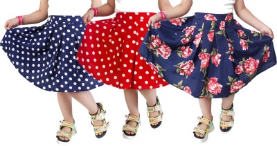 Alisha Moda Polka Print, Floral Print Girls Flared Light Blue, Blue, Red Skirt