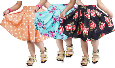 R Cube Polka Print Girls Flared Multicolor Skirt