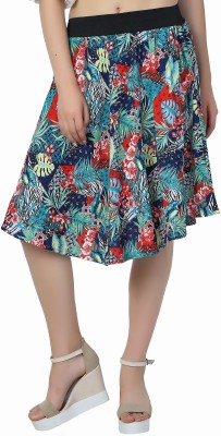 LAQ Floral Print Women Gathered Multicolor Skirt