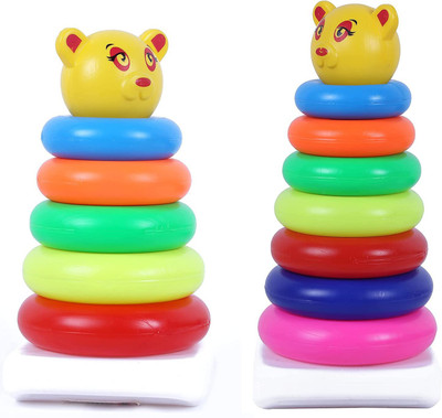 Hasper Tex Combo Pack of 2 Smiley Stacking Colouring Teddy Rings for Kids 5 pcs & 7 pcs Multi Color, Stacking Toy Combo ( 5 PCS & 7 PCS )(Multicolor)