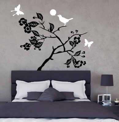 Divine studio 100 cm Decorative butterfly tree Wall Stickers for Living Room Leaves Falling Sofa TV Background Better Life Quote Self Adhesive Sticker(Pack of 1)