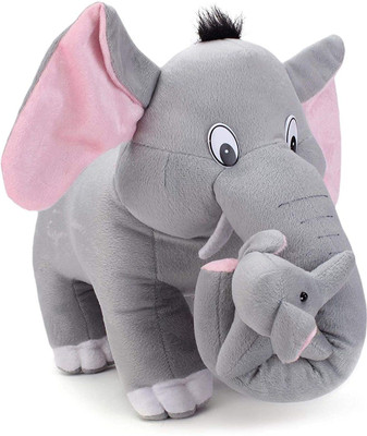 AK TOYS Grey Mother Elephant with Two Baby Stuffed Soft Plush Toy  - 20 cm(Grey)