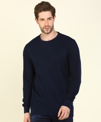 Spykar Woven Round Neck Casual Men Blue Sweater