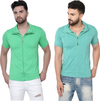 Jaskart Solid Men Polo Neck Light Green T-Shirt