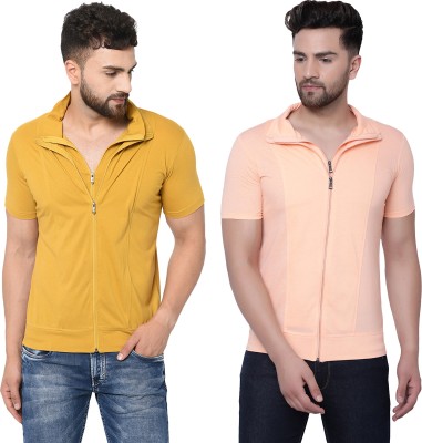 Jangoboy Solid Men Polo Neck Beige, Yellow T-Shirt