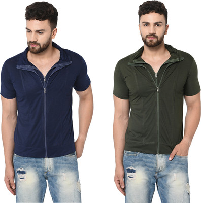 Jangoboy Solid Men Polo Neck Dark Blue, Dark Green T-Shirt