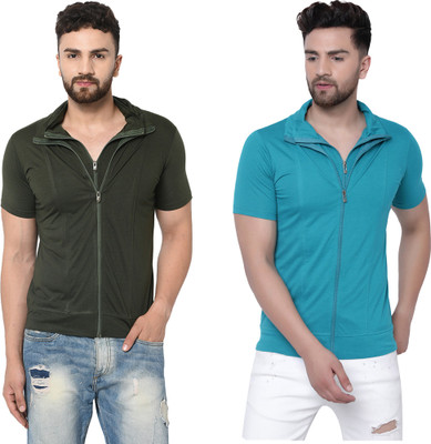 Jangoboy Solid Men Polo Neck Dark Blue, Dark Green T-Shirt