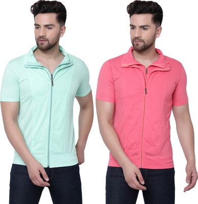 Jaskart Solid Men Polo Neck Red, Light Green T-Shirt