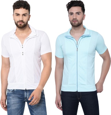 Jaskart Solid Men Polo Neck Light Blue, White T-Shirt