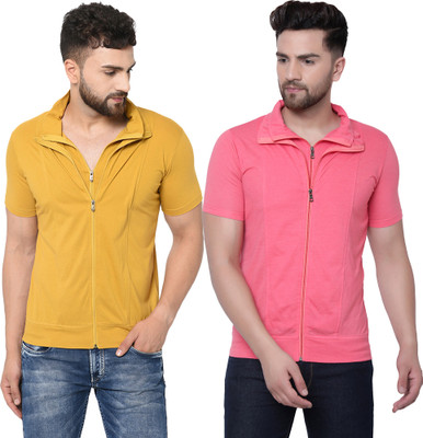 Adorbs Solid Men Polo Neck Red, Yellow T-Shirt
