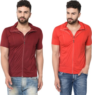 Jaskart Solid Men Polo Neck Red, Maroon T-Shirt