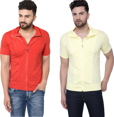 Jaskart Solid Men Polo Neck Red T-Shirt