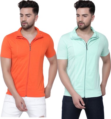 Adorbs Solid Men Polo Neck Orange, Light Green T-Shirt