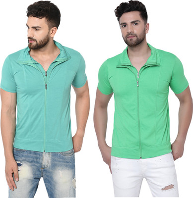Adorbs Solid Men Polo Neck Green, Light Green T-Shirt