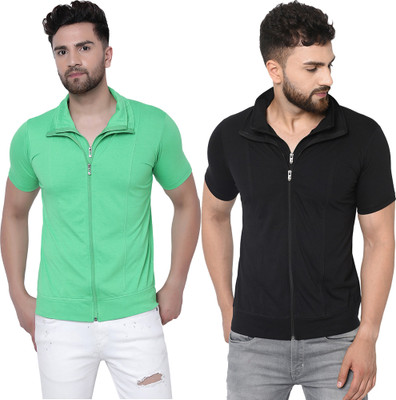 Jaskart Solid Men Polo Neck Light Green T-Shirt