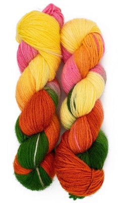 WOAFASHIONS Lovable Acrylic Hand Knitting Yarn (Multi Yellow Pink Green) (Hanks-170gms)