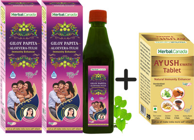 Herbal Canada papita Giloy ( Pack of 2 )| Get Ayush Kwath Tab Freeof worth 200rs(Pack of 3, 500 ml)