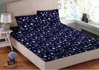 Manish Creation 140 TC Polycotton Double Geometric Flat Bedsheet(Pack of 1, Blue)