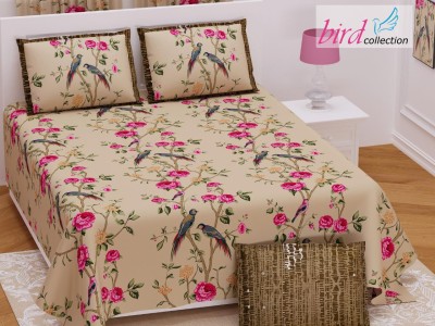 ANIKA CREATION 300 TC Cotton Double, King Text Print Flat Bedsheet(Pack of 1, Off White, Pink)