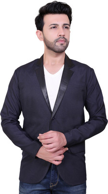 Abc Garments Solid Single Breasted Casual Men Blazer(Dark Blue)
