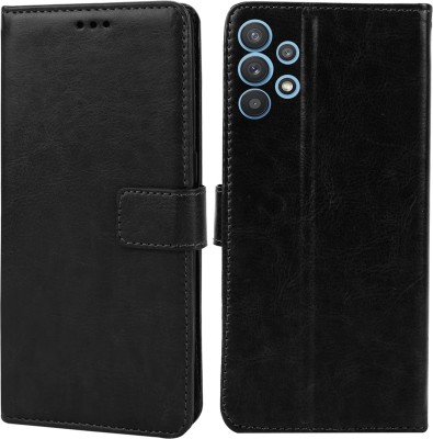 MG Star Flip Cover for Samsung Galaxy M32 5G PU Leather Vintage Case with Card Holder and Magnetic Stand(Black, Shock Proof, Pack of: 1)
