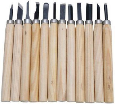 KHUSHA CREATIONS 12 Pcs Wood Carving Hand Chisel Tool Kit Set / Wood Working Professional Gouges Combination Chisel Set Paring Chisel Set(Pack of 12)